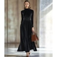 thumbnail image 5 of Velvet Dress for Women High Neck Long Sleeve Elegant Flowy Maxi Wedding Party Formal Gown Evening Dress Black XL, 5 of 7