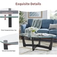 thumbnail image 3 of T 48" Oval Glass Coffee Table with Tempered Glass Top Cross and Solid Wood Base Simple & Modern Center Table for Living Room Office Apartment Black, 3 of 10