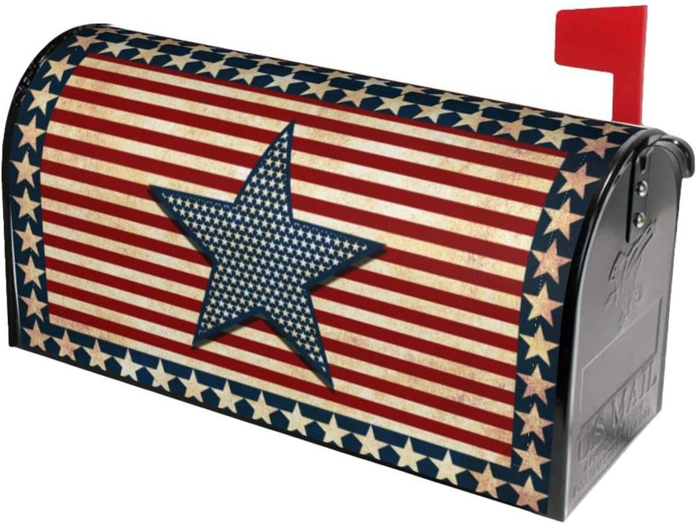 Vintage Country Farmhouse American Flag 4th of July Patriotic Mailbox Magnetic Post Mailbox Cover Garden Decor Outdoor Large 25.5" X 21"
