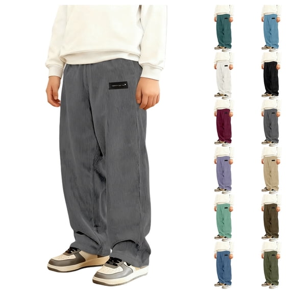 Quotay Boys Pants Corduroy Classic Straight Leg Casual for Kids Soft Comfortable Playwear Everyday School Boy'S Trousers 3-10 Years Grey,11-12 Years