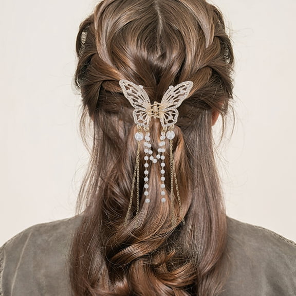 Toyvian Rhinestone Hair Clips Silver Alloy Butterfly Decoration for Special Occasions Women and Girls 1Pack