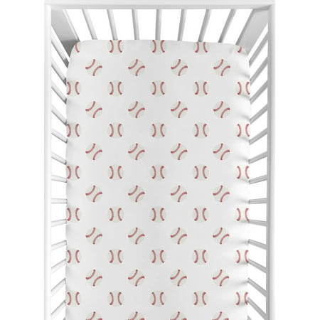 UPC: 0846480062073 | Red and White Baby or Toddler Fitted Crib Sheet for Baseball Patch Sports Collection by Sweet Jojo Designs