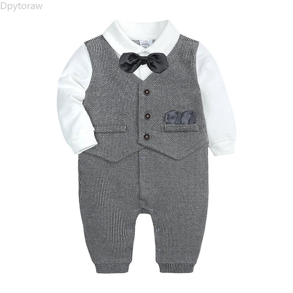 Dpytoraw Newborn Infant Baby Boys Cotton Bow Tie Gentleman Autumn Long Sleeve Romper Jumpsuit Set Clothes Baby Boy Romper Outfit Size 0-3 Months