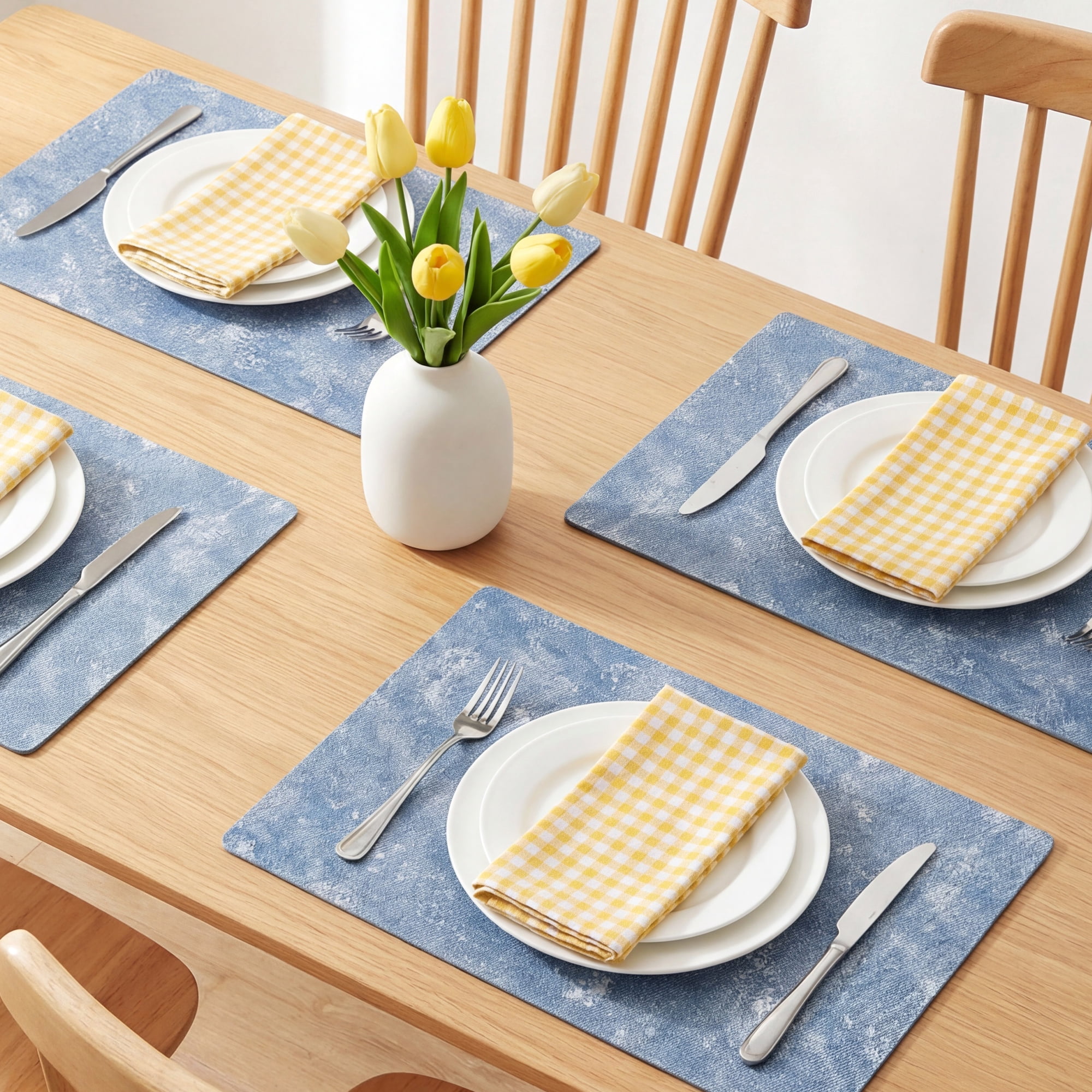 Unique Bargains Rectangle 6Pcs Faux Leather Washable Table Mats Light Blue 17.7x11.8inch
