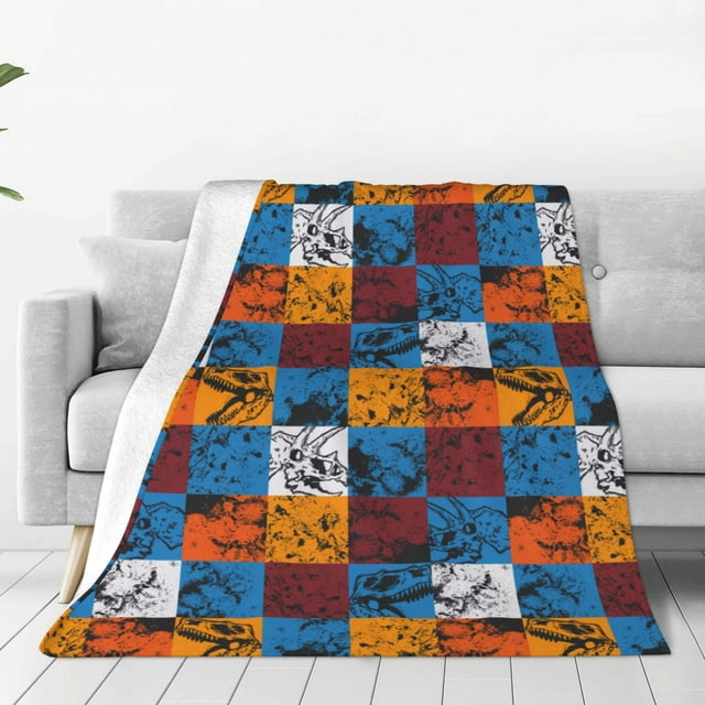 Balery colorful plaid Dinosaur Manta de Felpa Suave y Acogedora – Cobija de Franela Aterciopelada para Cama, Lavable y Cálida para Sofá, Mascotas, Transpirable-60"x50"