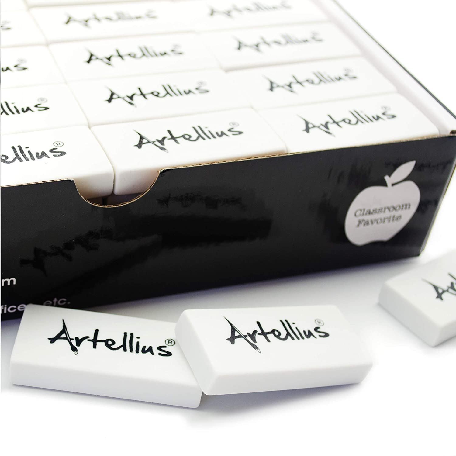 Artellius White Erasers Pack of 100 - Large Size Latex & Smudge Free for Art Classrooms, Drawing, Teachers, Homeschool, and More!