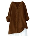 thumbnail image 2 of Linen Shirts for Women 2026 Long Sleeve Spring Summer Plus Size Gauze Button Down Tops Casual Loose Breathable Daily T Shirt Coffee 3XL, 2 of 5
