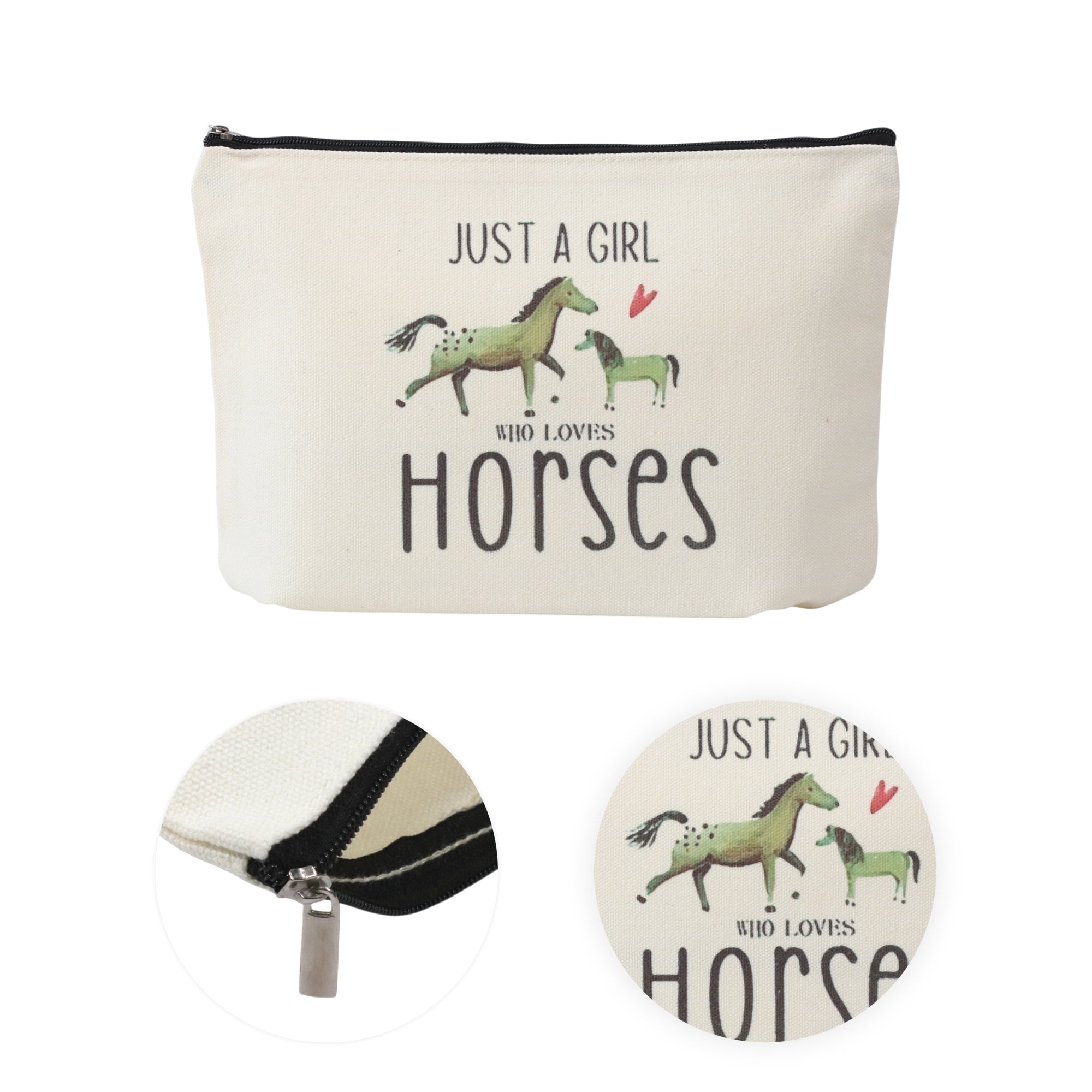 Unique Bargains 1 Pc Durable Horse Pattern Makeup Bag in Beige Color for Women and Teens