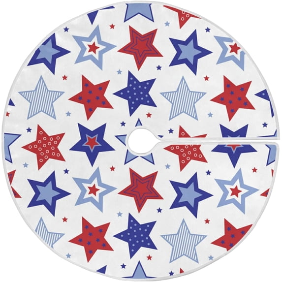 FMSHPON Independence Dayr Fourth of July Stars Xmas Christmas Tree Skirt Stand Mat for Holiday Party Decoration Indoor Outdoor 36 inches