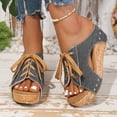 thumbnail image 2 of Rokment Retro Denim Platform Wedge Mules Dress Slides Sandals for Women Vintage Casual Canvas Lace up Chunky High Heels Walking Slip on Beach Summer Shoes Black Size 6.5, 2 of 6