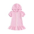thumbnail image 1 of Gupgi Robe de Plage pour Petite Fille 1 2 3 4 5 6 7 Ans Décontractée Ample Couleur Unie Manches Courtes à Volants avec Capuche, 1 of 9