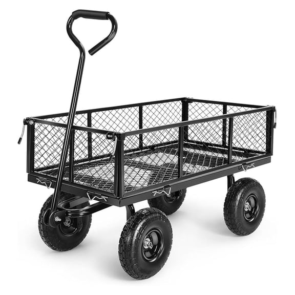 Steel Garden Cart 680 lbs Capacity Heavy Duty Garden Wagons,with Removable Steel Mesh Sides to Convert into Flatbed,Utility Metal Wagon w/ 180°Rotating Handle (Black, 680lbs)
