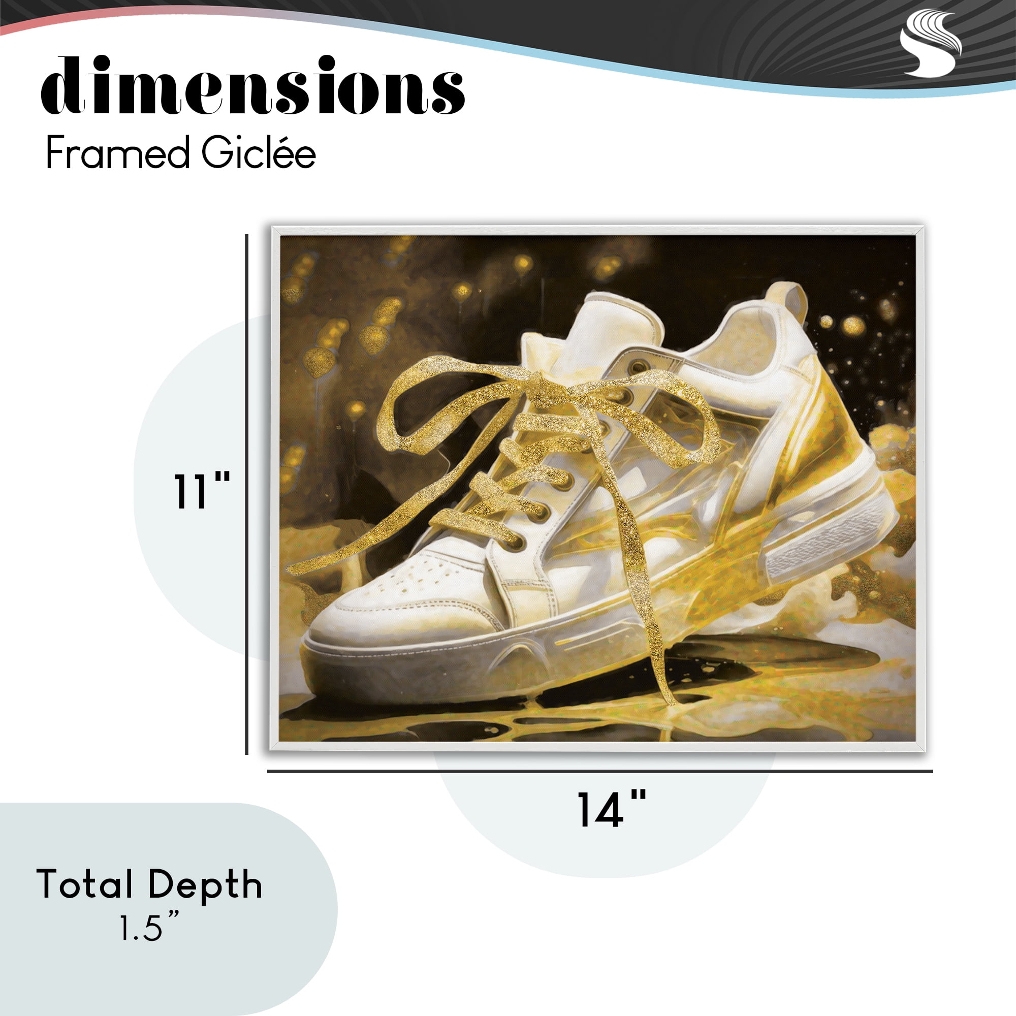 Stupell Industries Splashy Gold Sneaker White Framed Giclee Art, design by Grotto Studios