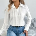 thumbnail image 5 of Fesfesfes Women Tops Ladies Casual Summer Shirts Women V-neck Shirts Fashion Solid Color Long Sleeve Turndown Collar Button Blouse Top, 5 of 7