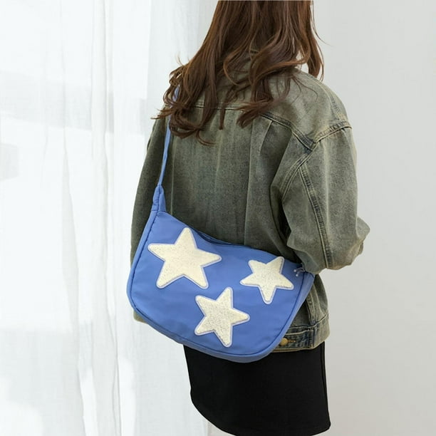 Bolso bandolera para mujer, bolso de hombro informal con patrón de estrella para ir al trabajo al aire libre Azul