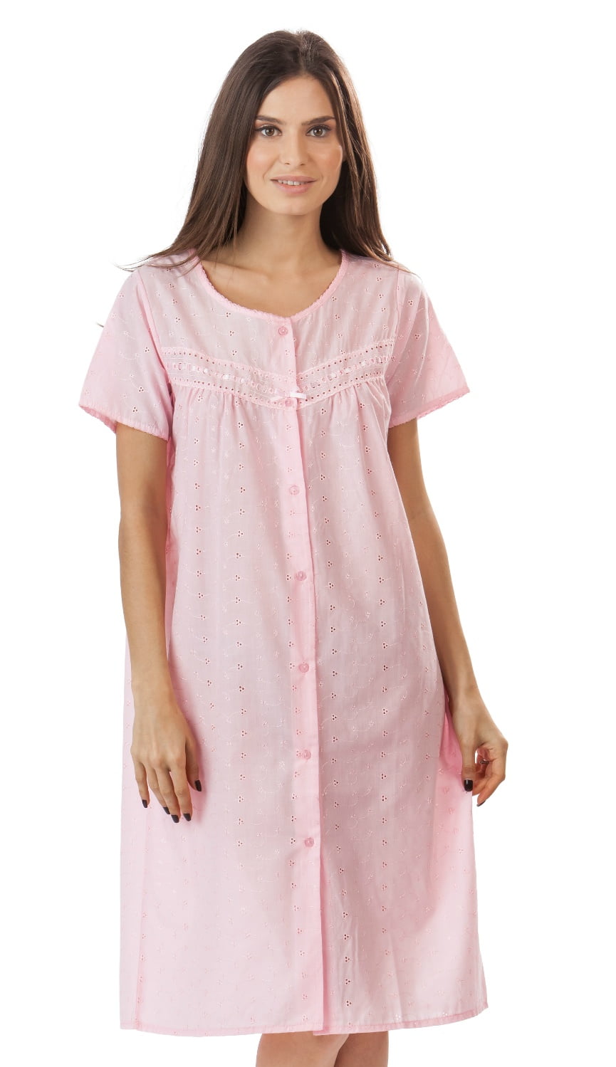 Casual Nights Women's Short Sleeve Eyelet Embroidered House Dress - Walmart.com