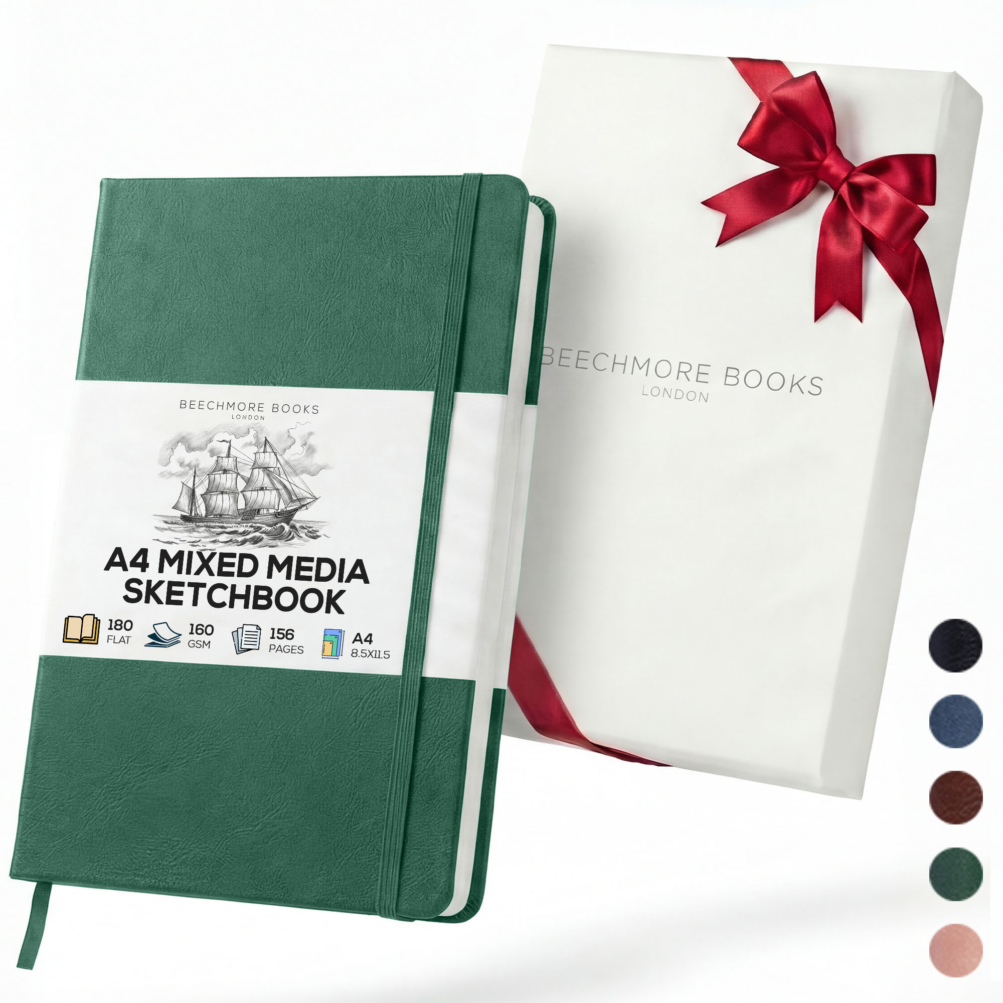 Beechmore Books A4 Leather-Bound Sketchbook, 156 Pages