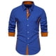 thumbnail image 2 of Blusa y camisa de manga larga con cuello vuelto para hombre, informal, con botones y retazos, de poliéster, 2 of 9