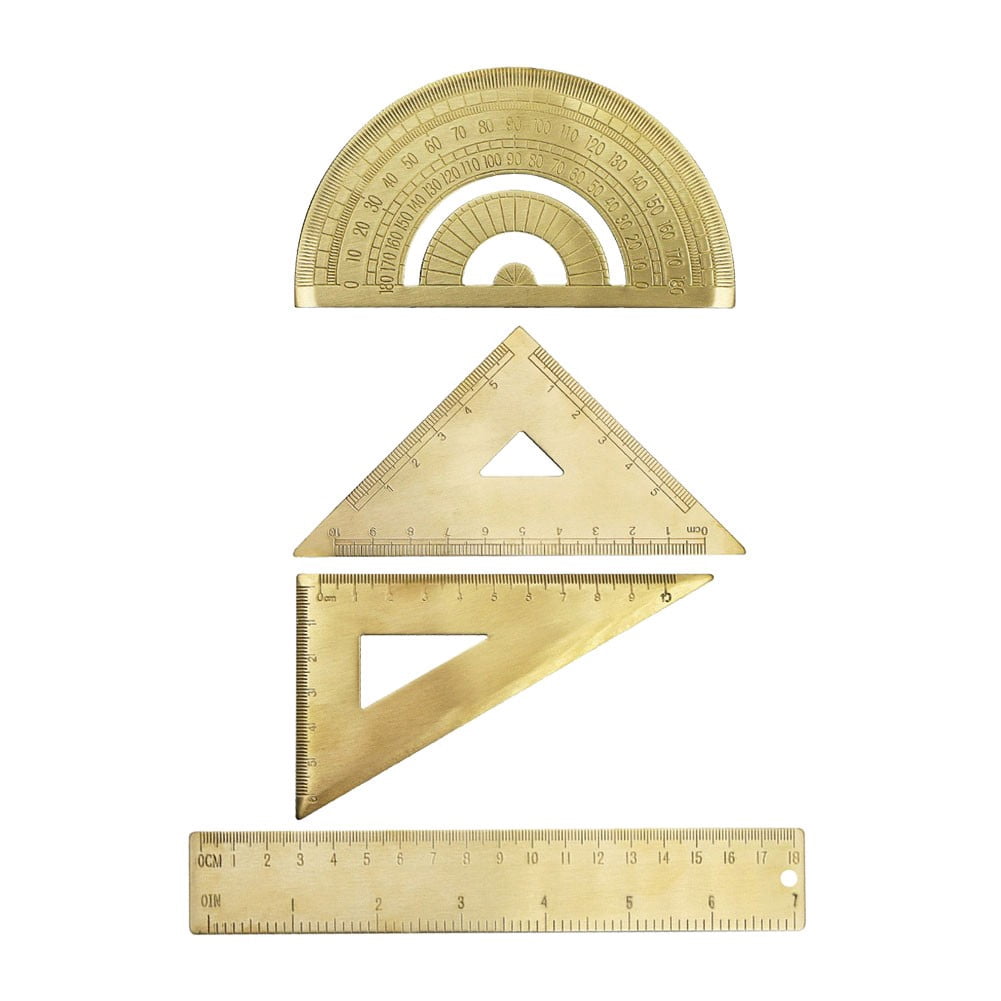 Golden Brass Ruler Stationery Set Isosceles Triangle Protractor for Precision