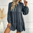 thumbnail image 4 of Besolor Casual Dresses for Women V Neck Button Long Sleeve Fall Spring Dresses Ruffle A Line Flowy Vacation Mini Dress, 4 of 7