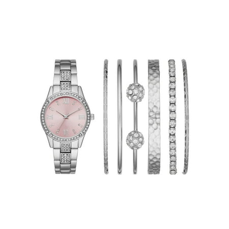 Women's Silvertone Watch and Bracelets Gift Set