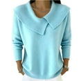 thumbnail image 5 of Long Sleeve Sweaters for Women Shawl Collar Knit Top Casual Loose Pullover Light Blue 2XL, 5 of 5