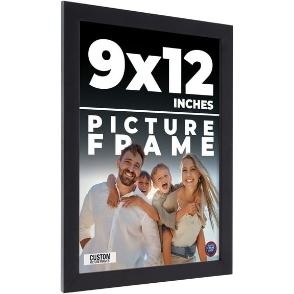 9x12 Frame Black Solid Wood Picture Frame | 0.75 Inch Moulding Width | Includes UV Acrylic