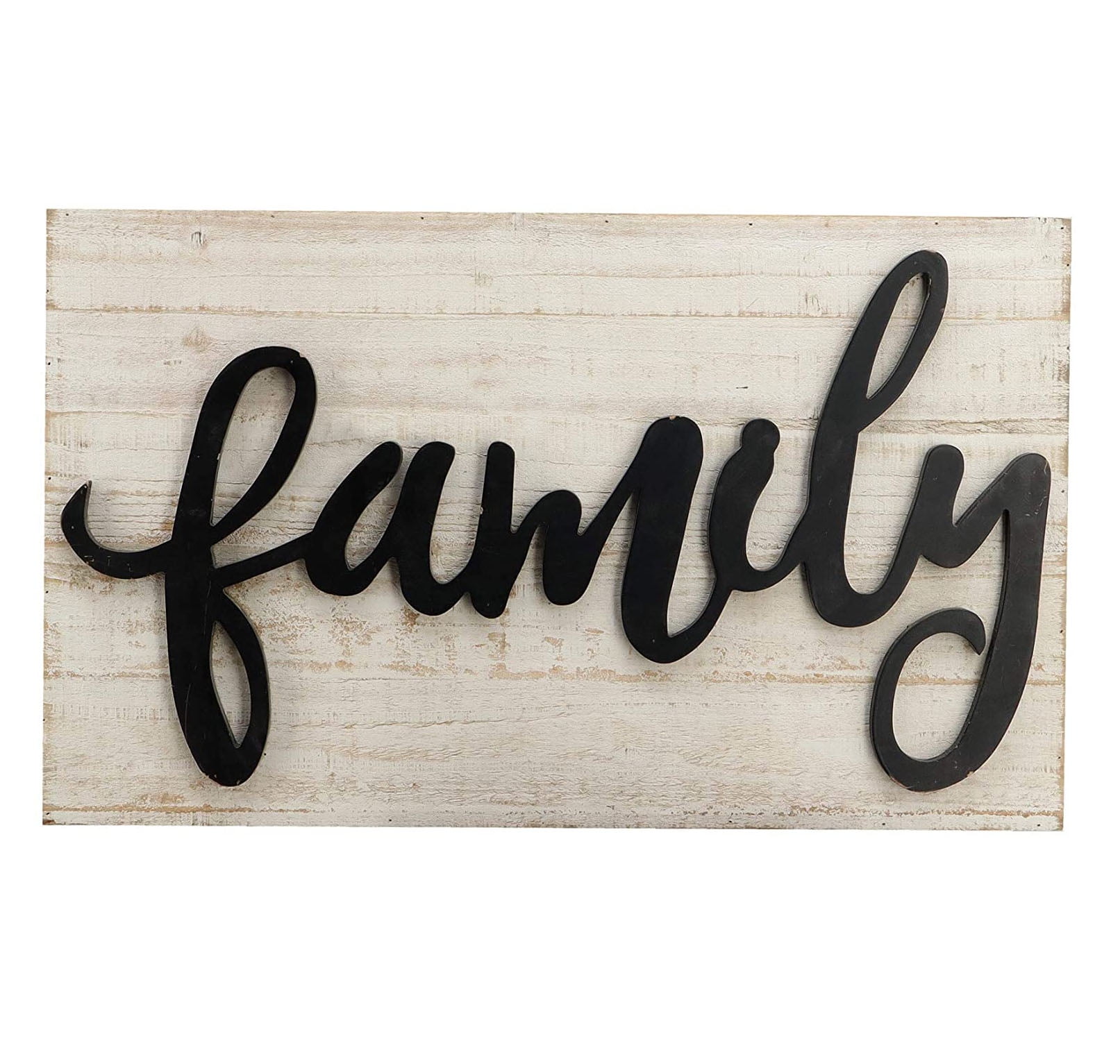 Parisloft Family Wood Sign, White Washed Background and 3D Black