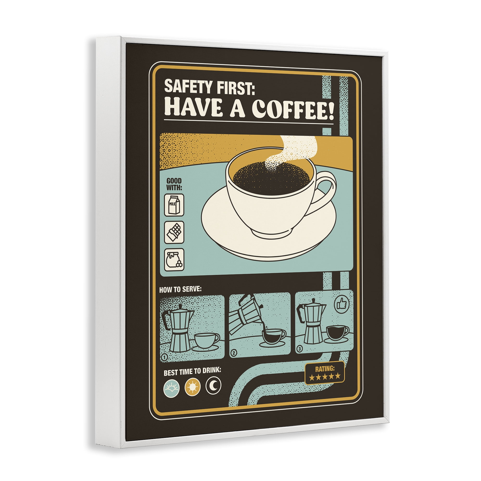 Stupell Industries Safety First Have A Coffee White Framed Giclee Art, design by Tobe Fonseca