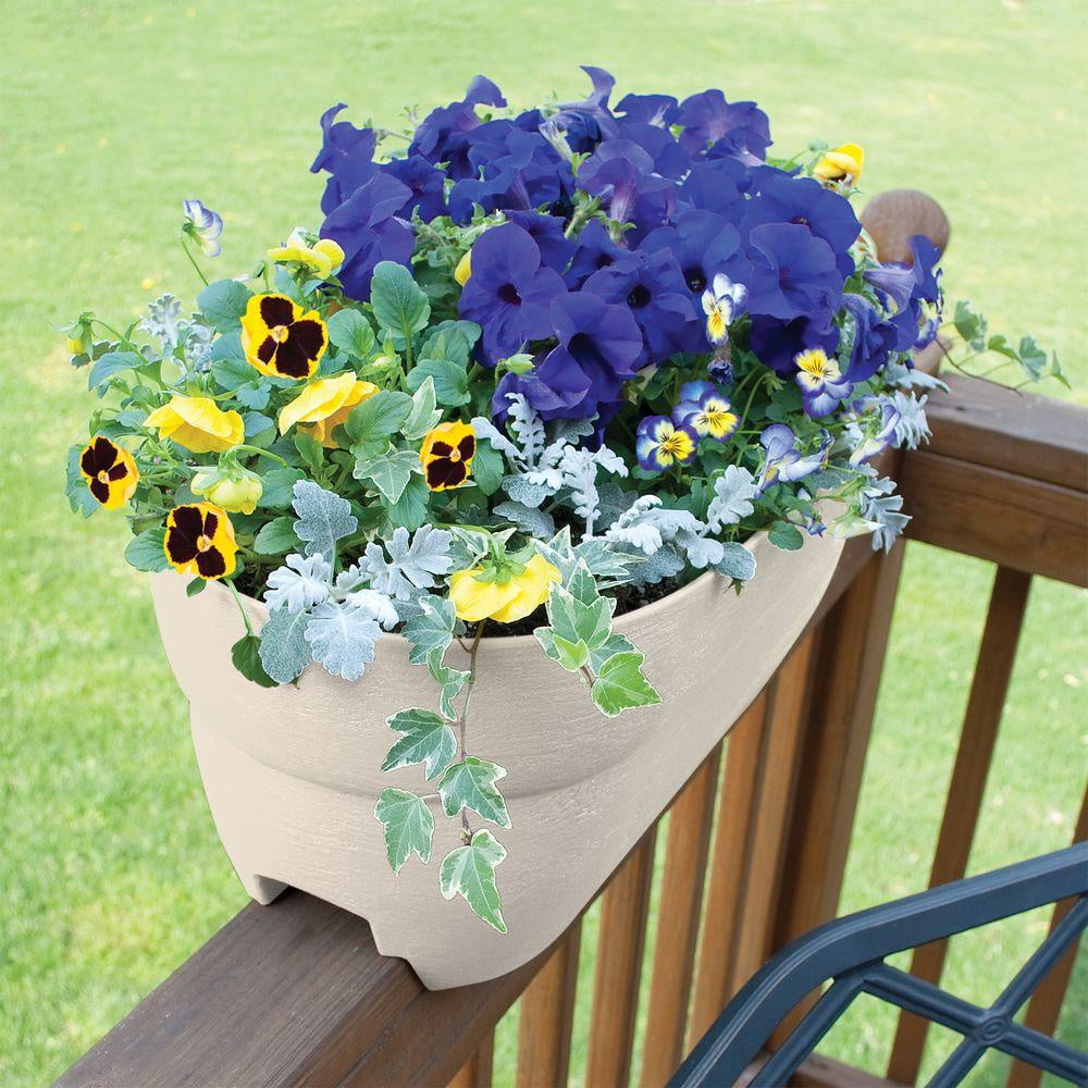 Bloomers Rail Picker Self-Watering Rail Planter Grow Box – 24" Weatherproof Resin Planter – Sand