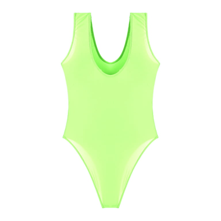 iEFiEL Womens Glossy High Cut Bodysuit Backless Gymnastics Leotard  One-piece Swimwear