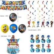 Soniccs Party Supplies Boys Birthday Party Decoration Tablecloth Banner Balloon Cake Topper Spiral Straws Kids Gifts Baby Shower