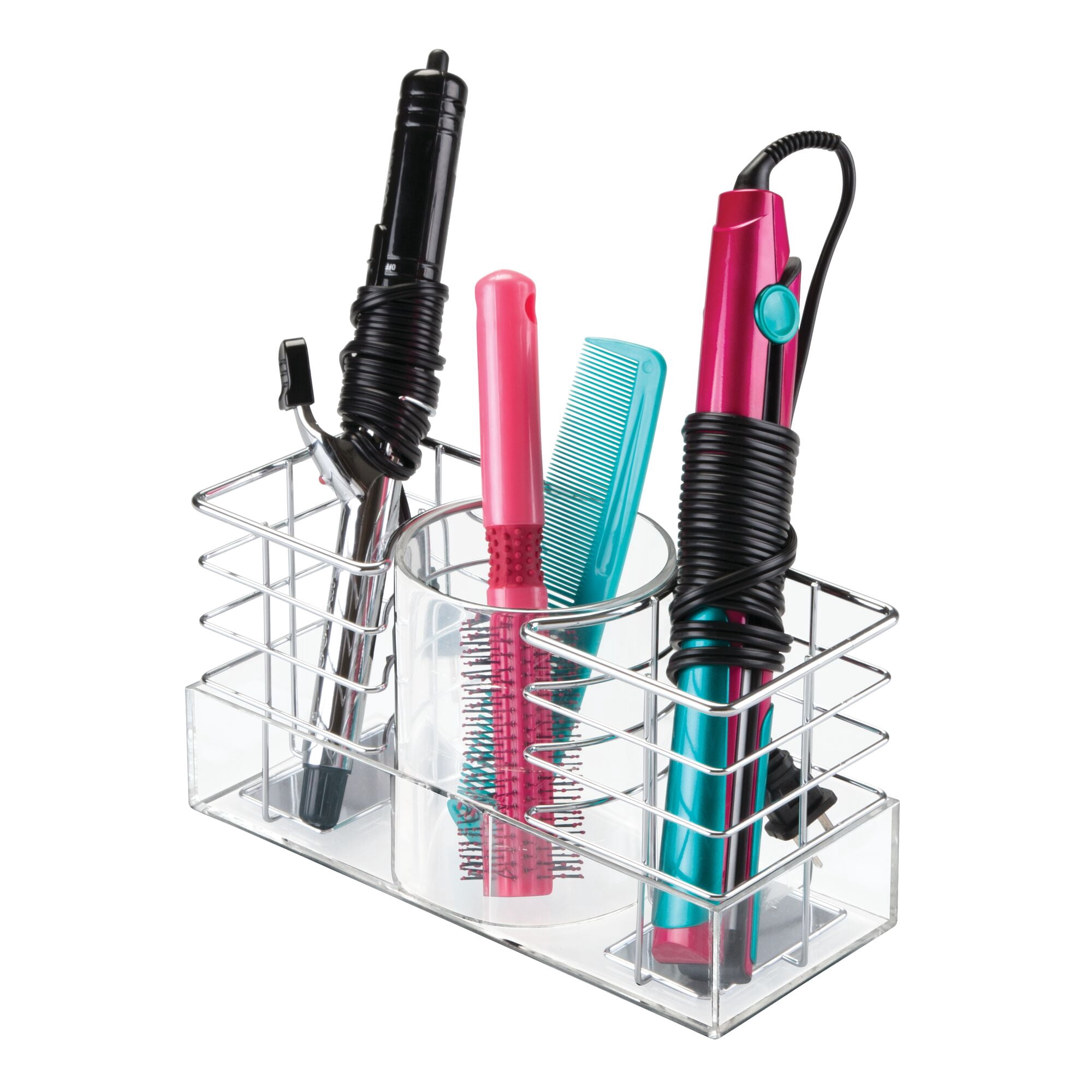 iDesign Cabinet Door Hair Styling Tool Organizer, 3 Compartments, Clear