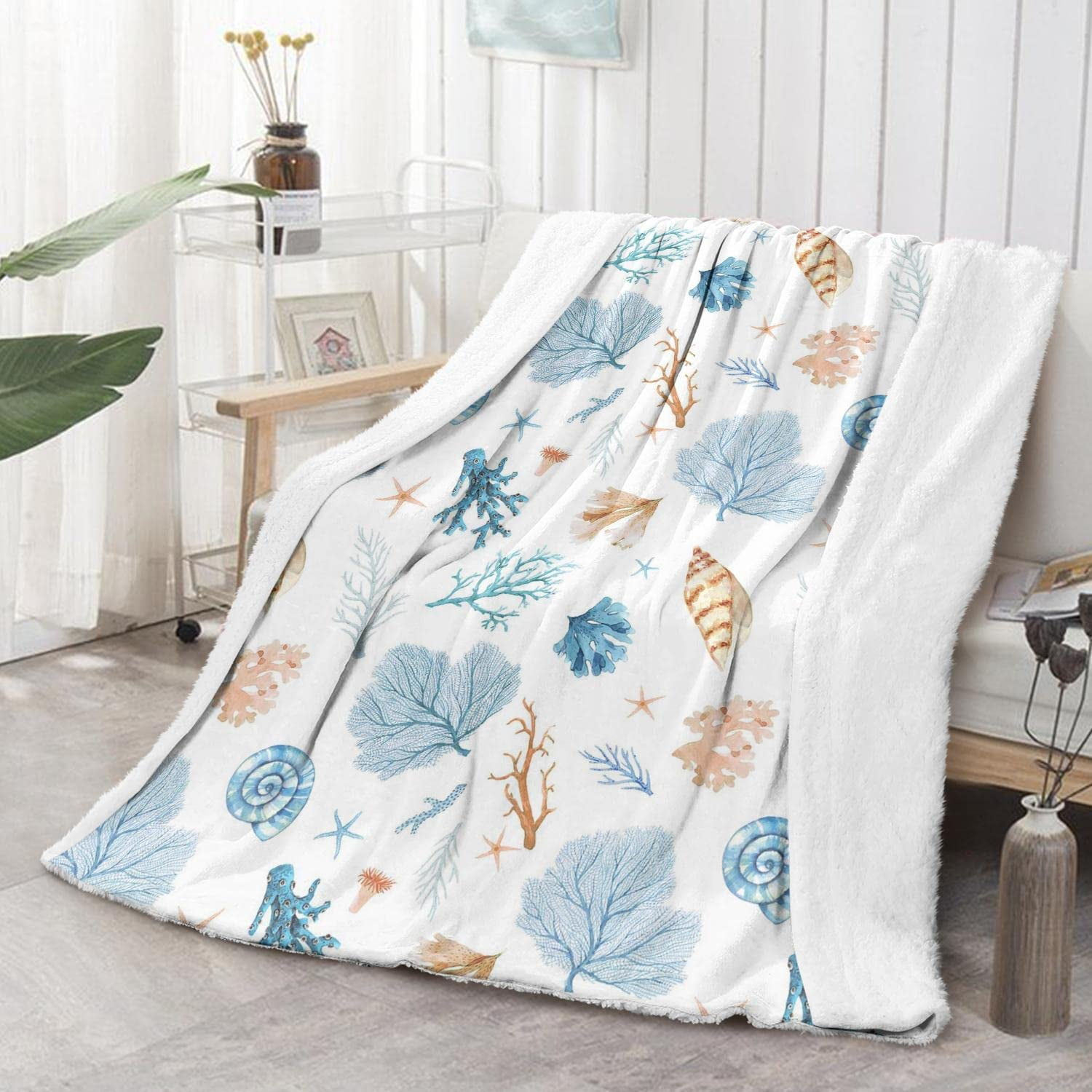 Coastal Throw Blankets Seashell Beach Nautical Themed Bed Blanket