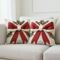 Christmas Pillow Cover Decorative Holiday Pattern Soft Cotton Home Decor for Sofa Living Room Bedroom Festive Seasonal Accent(Red-2pc)