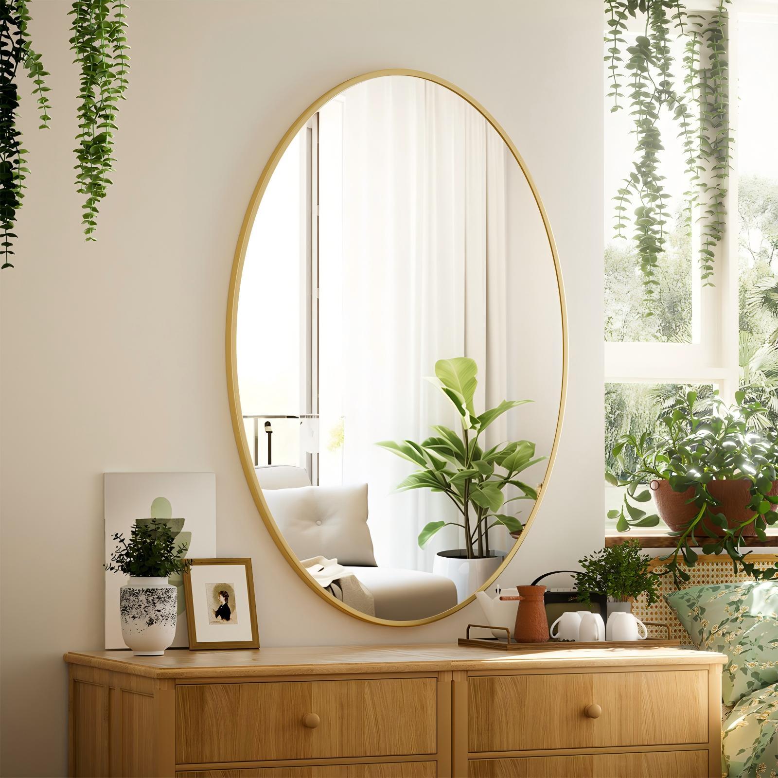 BEAUTYPEAK 26"x38" Oval Bathroom Mirror Wall Mirror,Gold