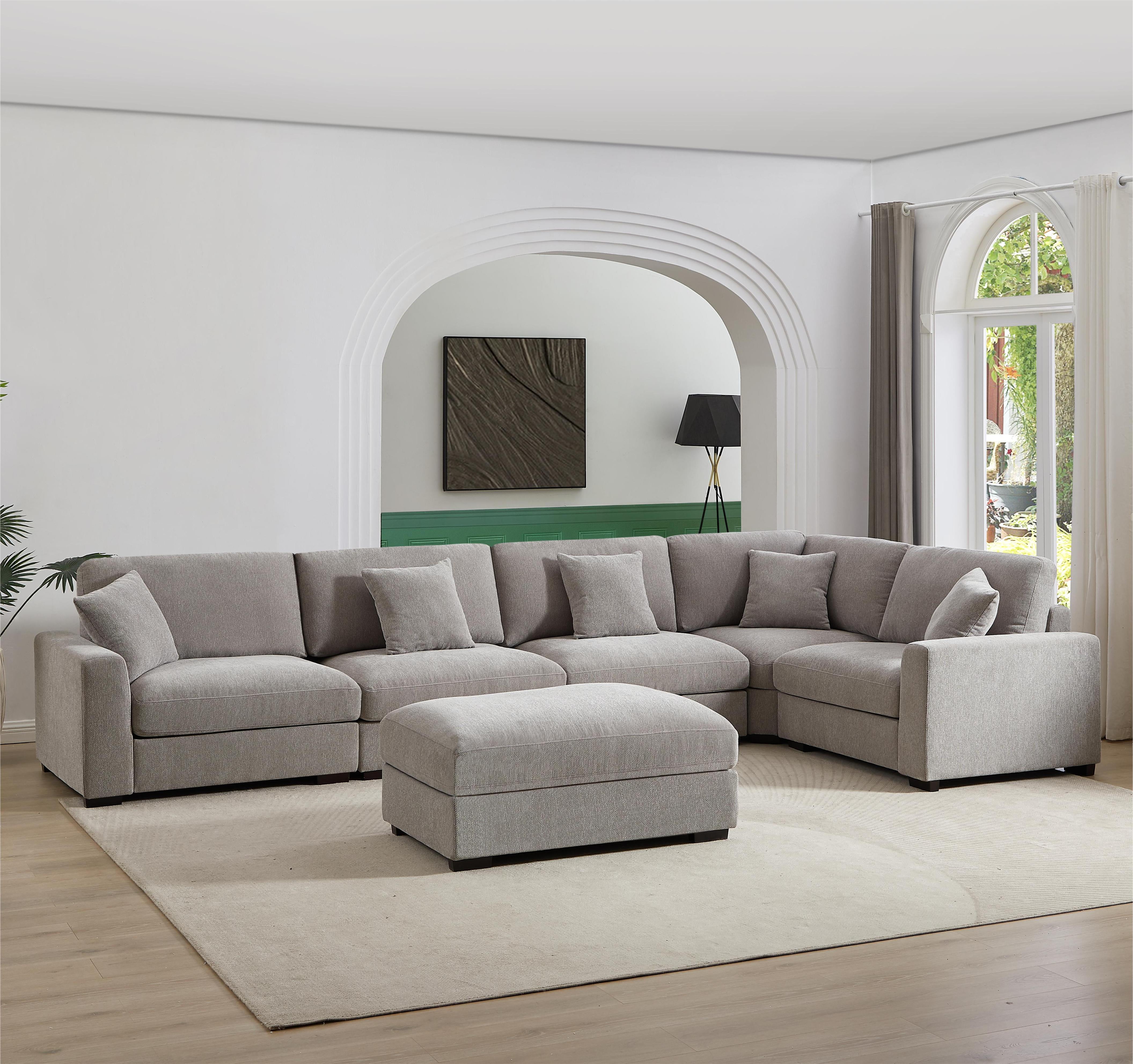 LolLov Furniture Polyester Modular Sectional Sofa Living Room Furniture Set, Light Gray