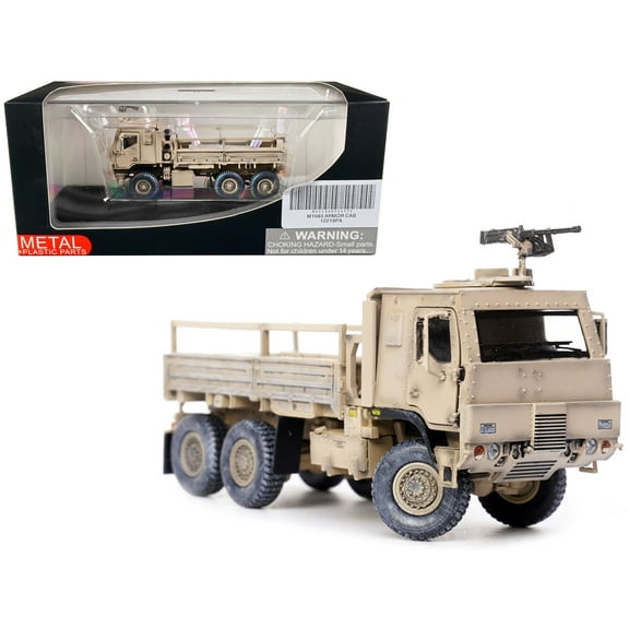 M1083 MTV (Medium Tactical Vehicle) Armored Cab Cargo Truck w/Turret Desert Camouflage US Army 1/72 Diecast Model by Panzerkampf