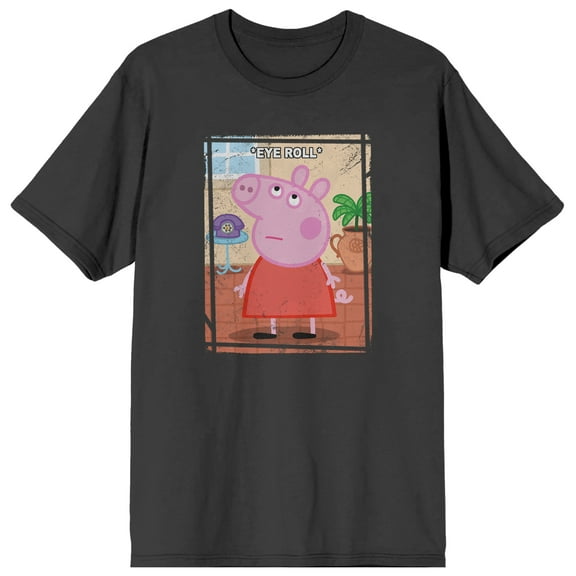 Peppa Pig Eye Roll Adult Charcoal Crew Neck Short Sleeve T-shirt - Medium