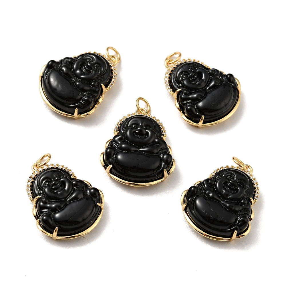 Natural Dyed Jade Pendants with Rack Plating Real 18K Gold Plated Brass Findings and Jump Ring Laughing Cadmium Free & Nickel Free & Lead Free 24x19x7.5mm Jump Ring: 5x0.7mm Hole: 3.4mm 10pc