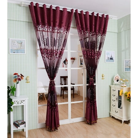 250 100cm Living Room Curtain Floral Tulle Door Window Curtain Drape Panel Sheer Scarf Valances Glass Yarn Curtains