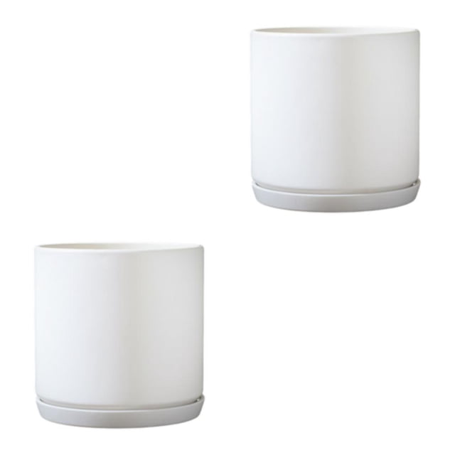 Destyer Cylindrical Flower Pots - Sturdy Ceramic Breathable Water Filtration System Straight Tube Matte Is TX white M 2Set