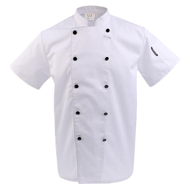 Kearding Chaqueta de chef de manga corta con doble botonadura para hombre y mujer, uniforme de cocinero para restaurante Blanco m corto
