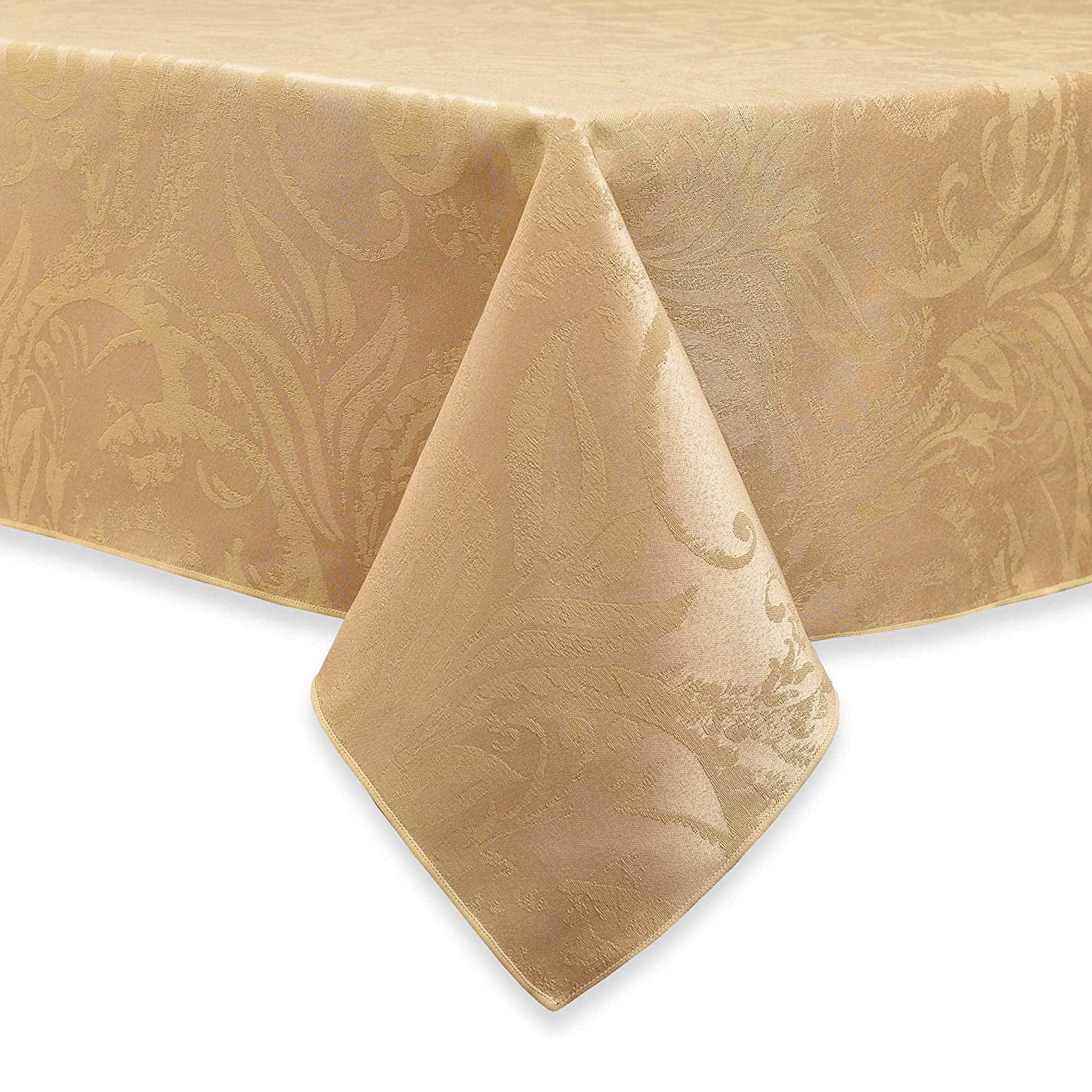 Autumn Scroll Damask Tablecloth 60 x 104 Inches Oblong, Gold Color