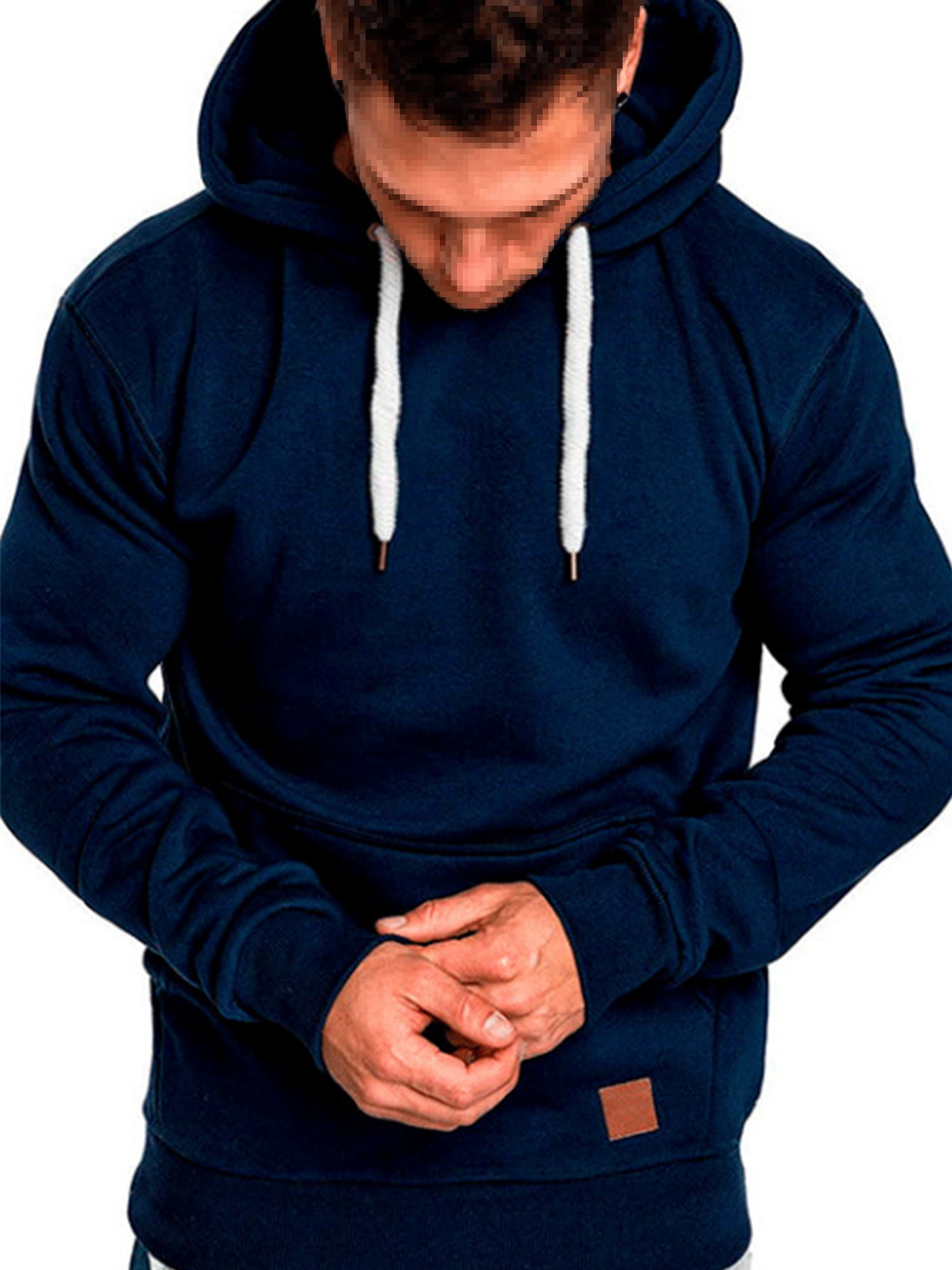 Hoodies Men Drawstring with Pocket Sweatshirt Long Sleeve Athletic Casual Pullover Men's Simple Hooded Tops 