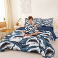thumbnail image 3 of Feelyou Cartoon Ink Shark Twin Bedding Sets for Men Boys, Line Art Animal Bedding Comforter Set, Blue White, Blue Reversible, 7pcs, 3 of 7