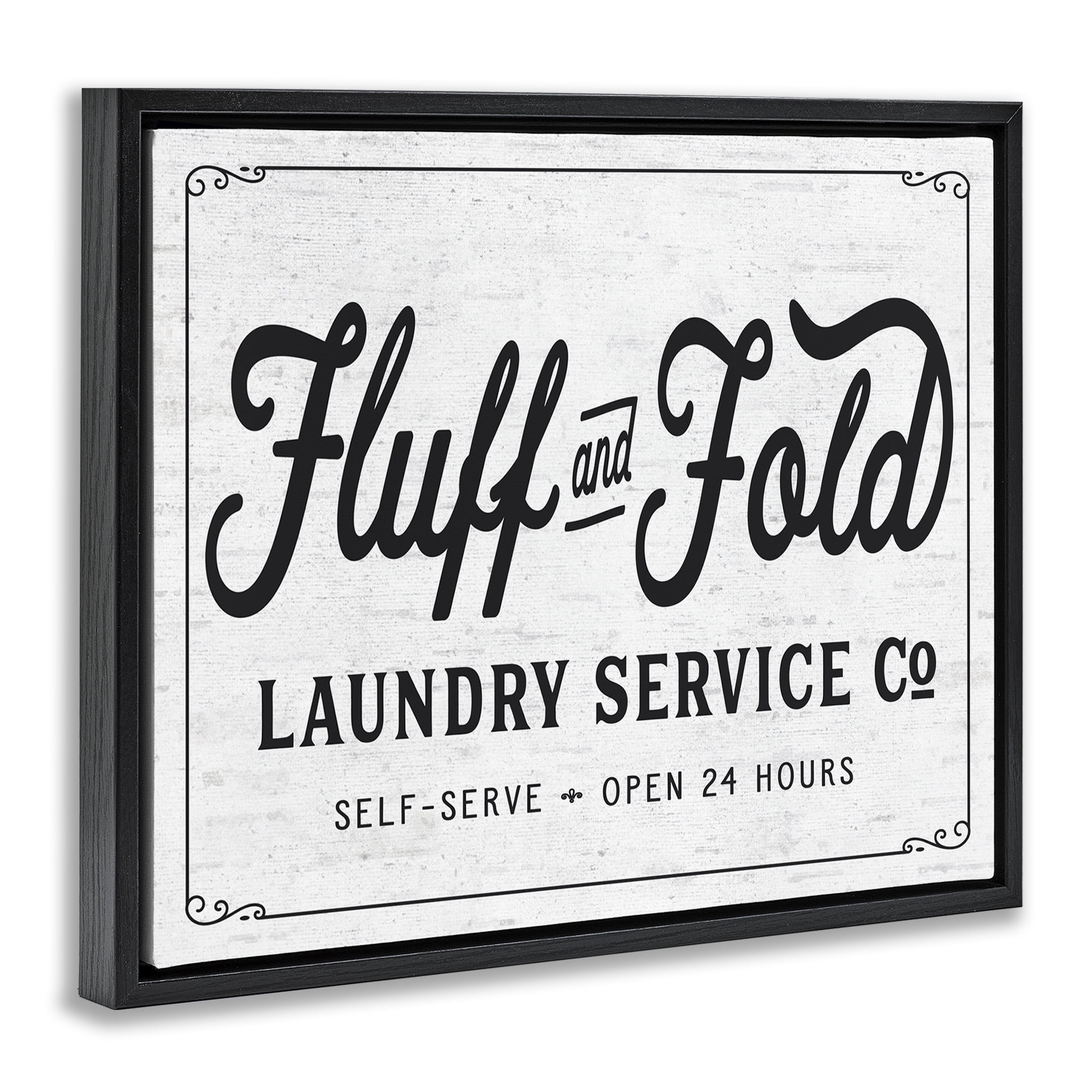 Stupell Industries Fluff and Fold Laundry Room Typography Painting Black Floater Framed Canvas Art Print Wall Art, 21 x 17