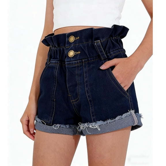 NAISIBABY Girls Denim Shorts, Casual Stretch Summer Cute Ruffles High Rise Kids Jean Shorts Blue Size 12