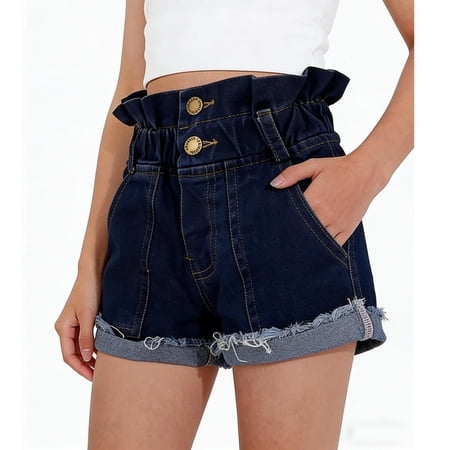 Crunowin Girl s Ripped Denim Hot Pants Summer Style Fashionable Stretchy Trendy Jeans Shorts Blue 9-10Years