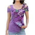 thumbnail image 2 of GaThRRgYP Womens Shirts Short Sleeve,Fashion Women's-neck Fold Blouses Off Shoulder Shirts Printing Short Sleeve Top Purple M, 2 of 8